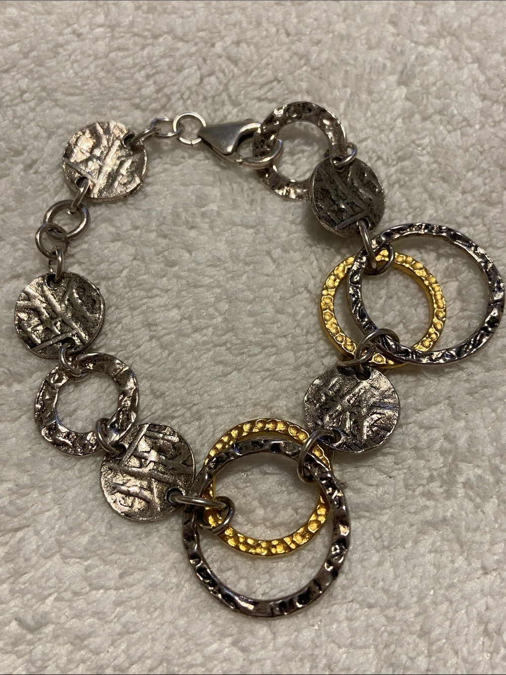 Two-Tone Silver and Gold Circle Link Bracelet with sterling clasp